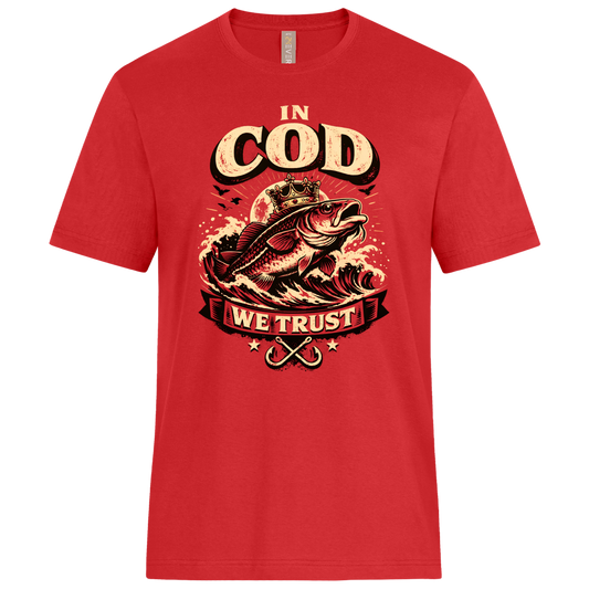 "In Cod We Trust" Graphic Tee – Funny Newfoundland Culture & Fishing Souvenir