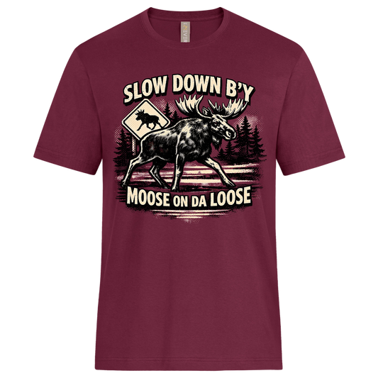 "Moose on da Loose" Newfoundland Highway Graphic Tee – Funny NL Souvenir