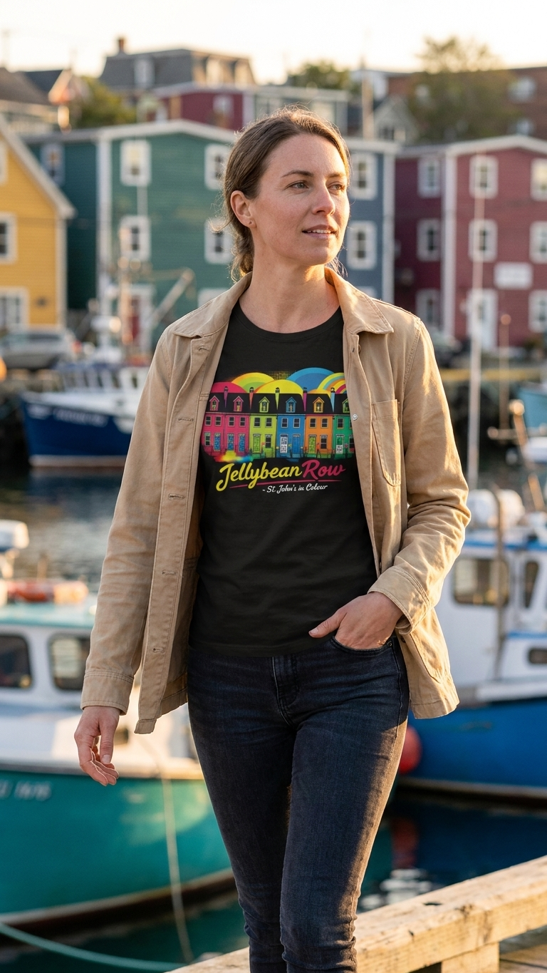 Jellybean Row St. John's T-Shirt – Vibrant Downtown NL Architecture Souvenir